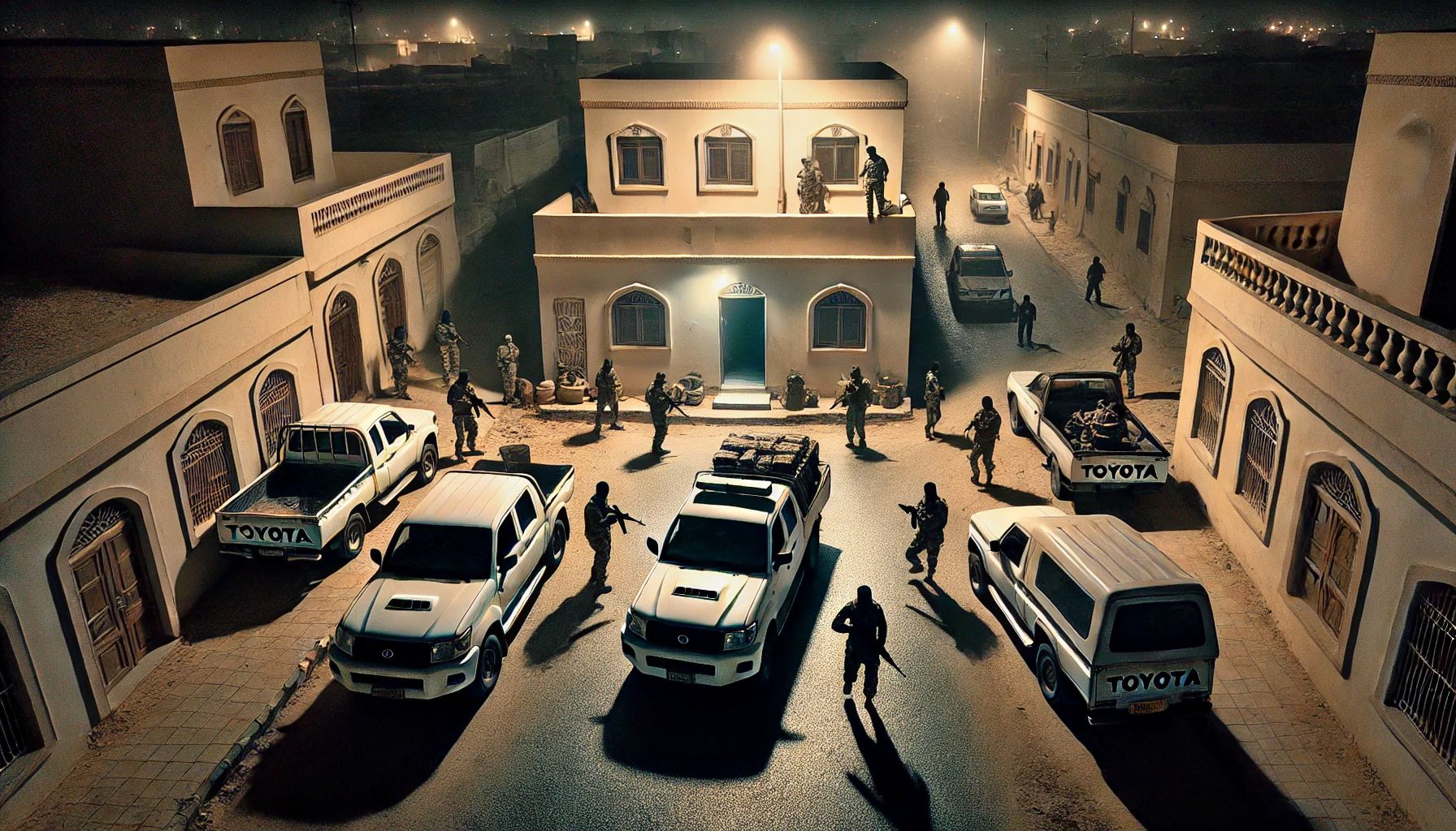 صورة مولدة بالذكاء الاصطناعي لعملية خطف الشيخ محمد يونس البشاري.