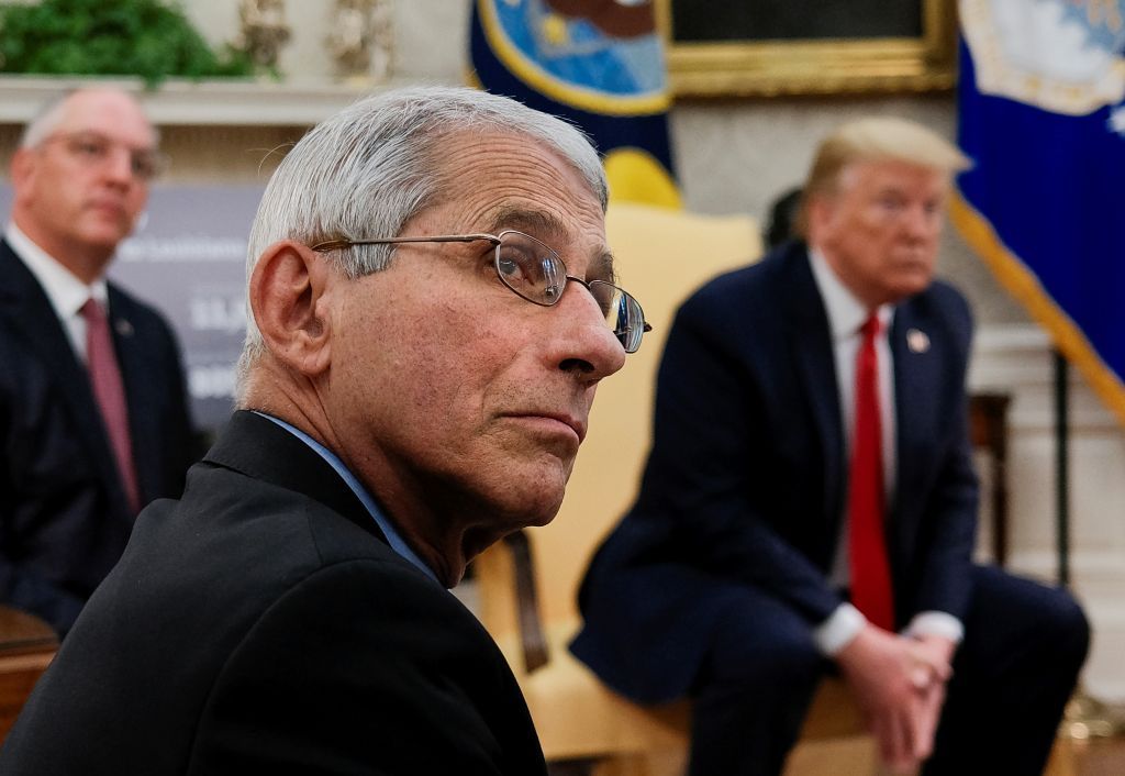 National Institute of Allergy and Infectious Diseases Director Dr. Anthony Fauci attends a coronavirus response meeting between U.S. President Donald Trump and Louisiana Governor John Bel Edwards in the Oval Office at the White House in Washington, U.S., April 29, 2020. REUTERS/Carlos Barria